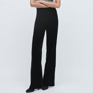 ZARA BLACK VELVET FLARED TROUSERS